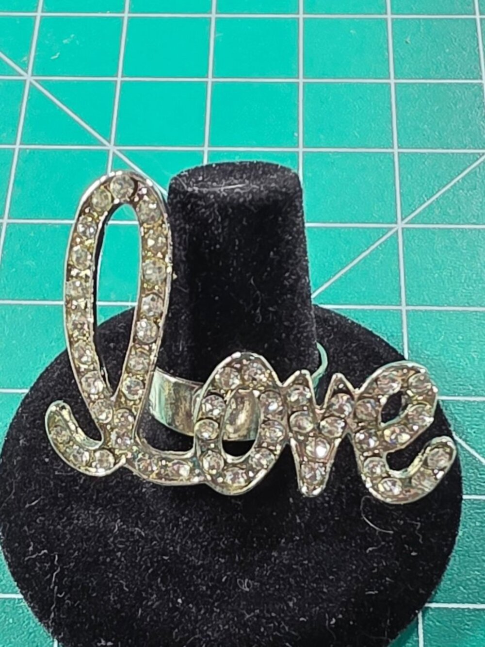 Statement Ring Love Silver-Tone Adjustable Size 7 glam womens Jewelry fashion